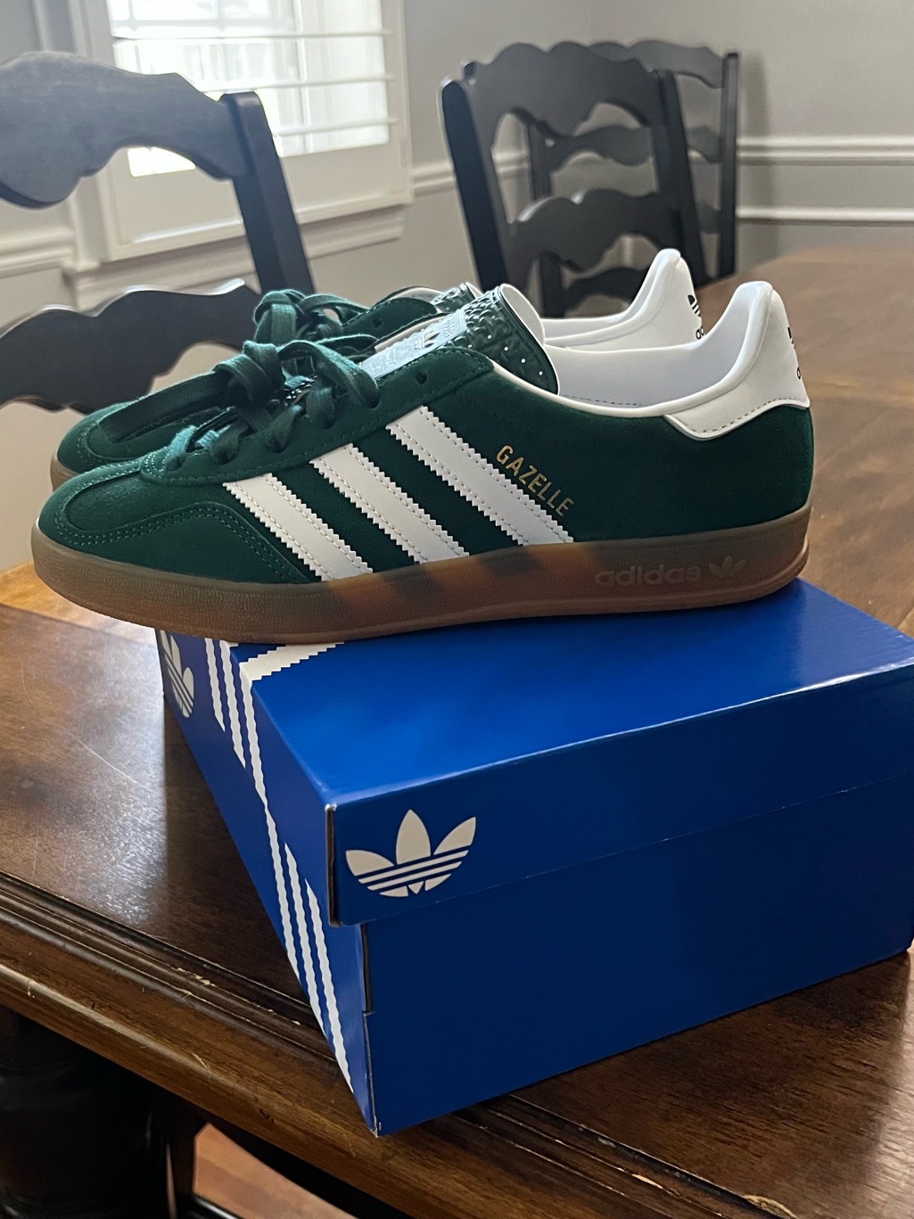 Adidas Green Indoor Gazelle Sneakers In Forest Green & White